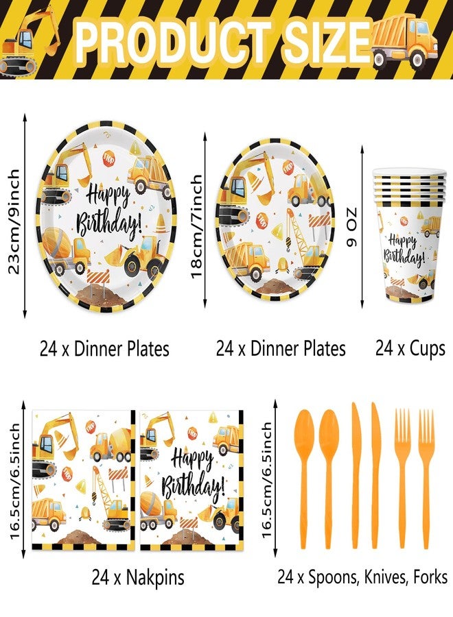 Oigco Construction Birthday Party Supplies Construction Theme Decorations Includes Plates, Cups, Napkins, Cutlery, Perfect for Boys Kids Birthday Party, Serves 24 Guests - Image 2